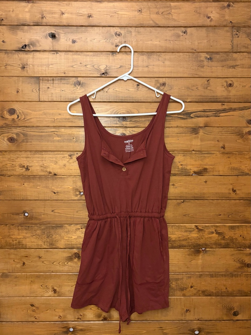 Sleeveless Drawstring Romper in Rust
